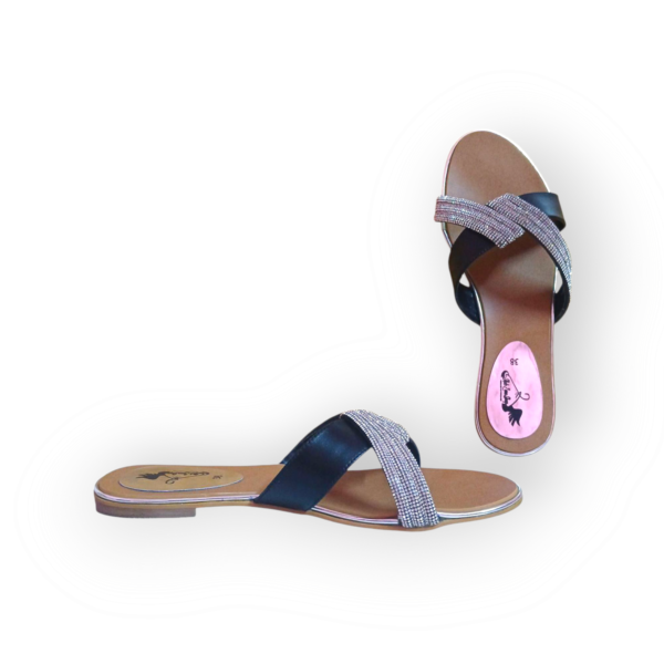 BLACK SILVER FLAT CHAPPAL