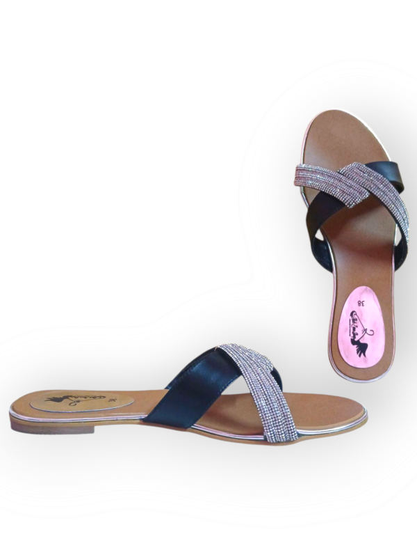 BLACK SILVER FLAT CHAPPAL